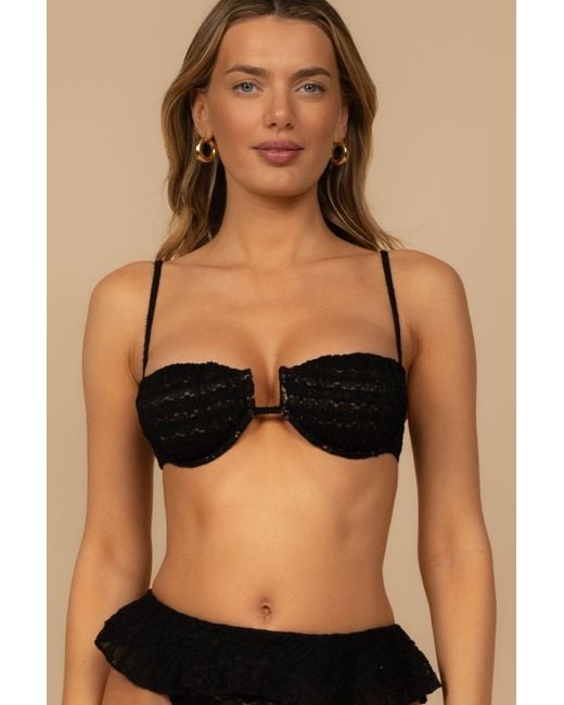 Montce Black Daisy Lace Petal Bikini Top