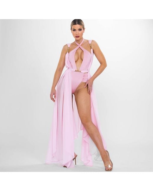 ANTONINIAS Pink Melanie Dual-Way Plunge Swimsuit With Side Cut-Outs