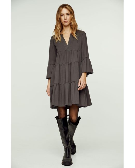 Conquista Blue Anthracite Tencel Gathered Seams Dress