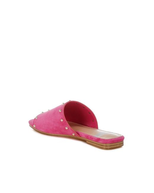 Rag & Co Pink Odalia Soft Suede Leather Studded Flats