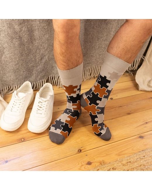 Peper Harow - Made in England White Peace & Jigsaw Socks Bundle for men