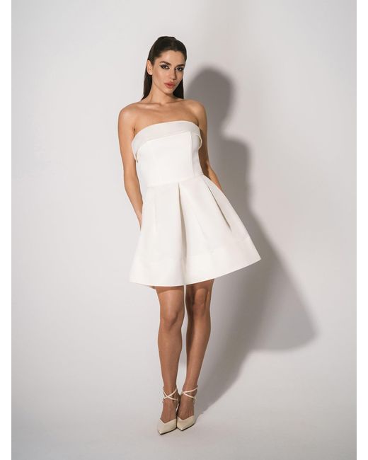 Tia Dorraine White Wild Flower Flared Satin Mini Dress Pearl