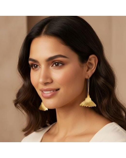Meraki by Rashmi Bajaj Yellow Ginko Grace Plated Dangle Drop Earrings