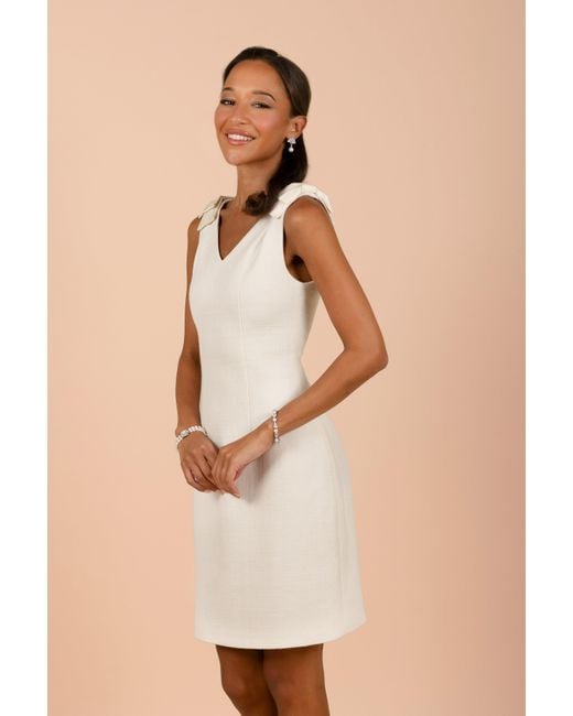 Santinni White Elise Wool Dress With Silk Bows In Bianco