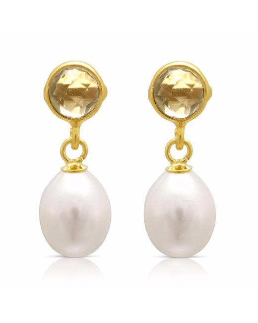 Pearls of the Orient Online Metallic Clara Lemon Topaz & Cultured Freshwater Pearl Drop Earrings