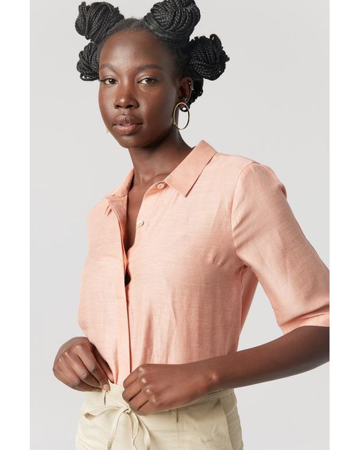 Why Mary Pink Neutrals Linen Viscose Classic Shirt Mellow Rose