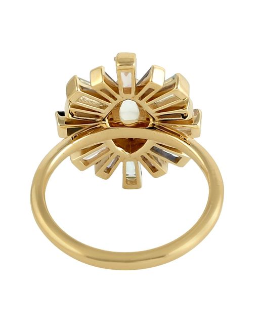 Artisan Metallic 18k Yellow Gold With Pave Diamond & Baguette Cut Multi Gemstone Eye Design Cocktail Ring