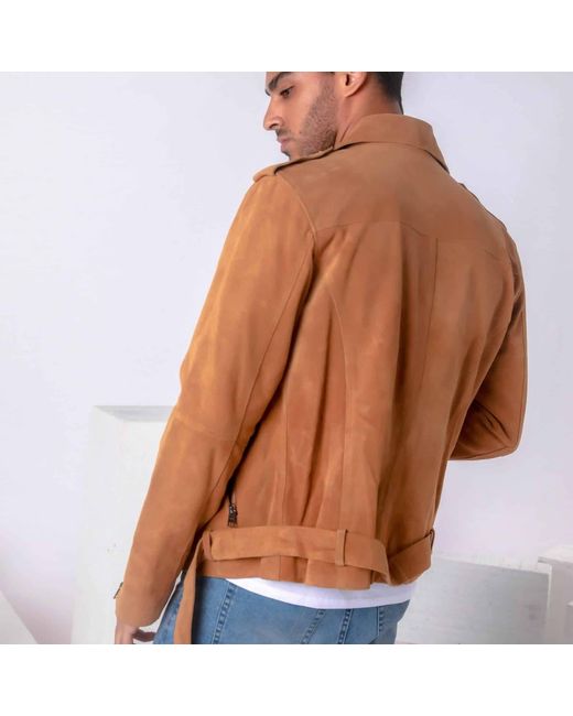 Zasta Studio Brown Empress Camel Biker Leather Jacket for men