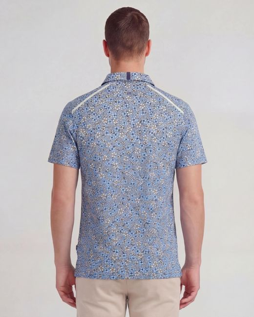 Lords of Harlech Blue Pietro Floral Field Knit Polo for men