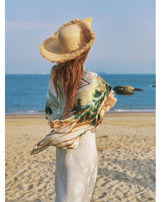 Lost Pattern Green Little Dix Bay Large Silk Scarf