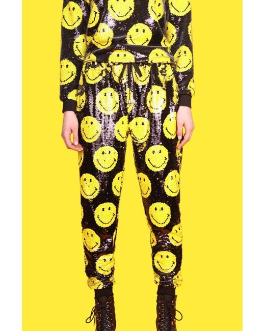 Any Old Iron Yellow Smiley Reversible Sequin Joggers