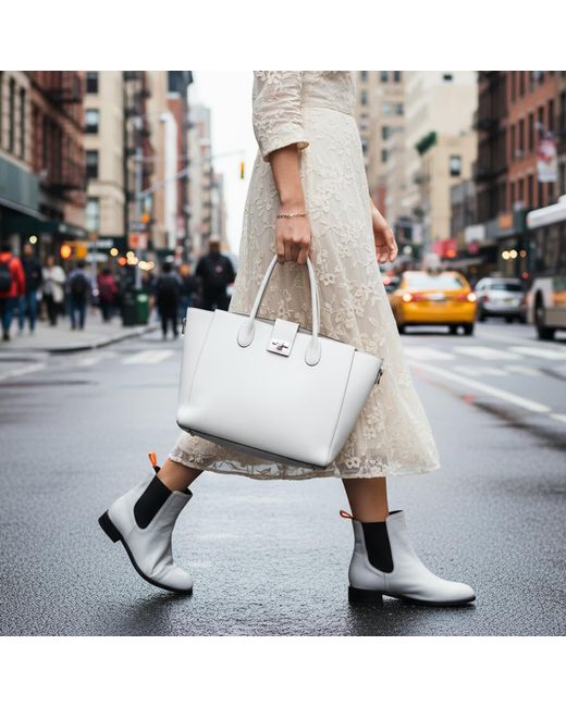 Beautiisoles by Robyn Shreiber Made in Italy White Neutrals Reba Off- Leather Flat Chelsea Ankle Bootie