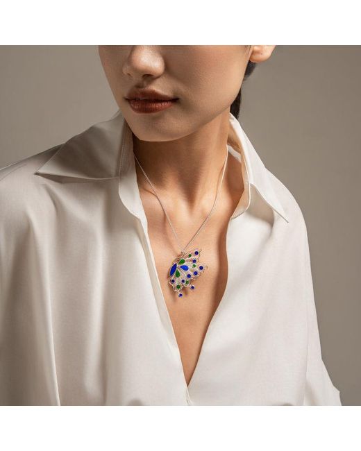 Far East Jewelry White Handcrafted & Enamel Butterfly Dance Necklace