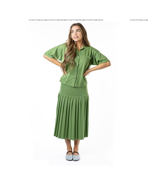 Zenzee Green Silk Cashmere Boyfriend Short Sleeve Polo Shirt