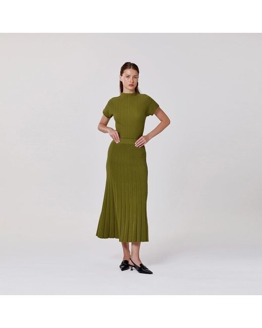 Smart and Joy Green Long Pleated Cotton Knit Skirt