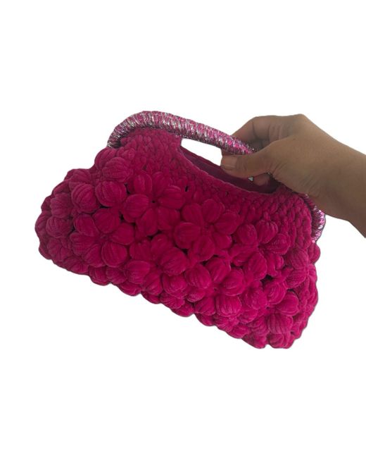 Springmoonatelier Purple Handmade Fuchsia Velvet Crochet Designer Bag – A Unique And Statement-Made Piece