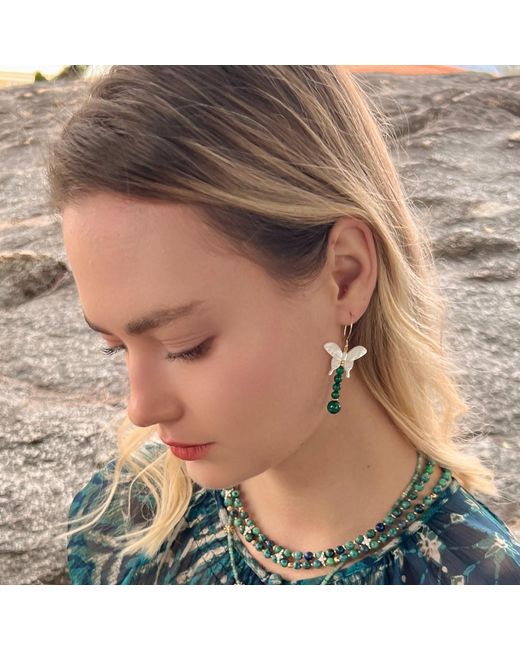 Farra Green Butterfly-Shaped Shell With Malachite Statement Earrings