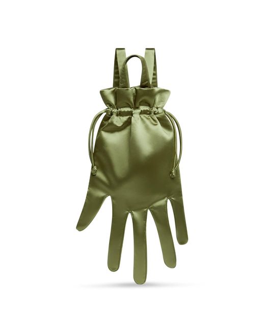Lulu Guinness Green Khaki Satin Hand Backpack