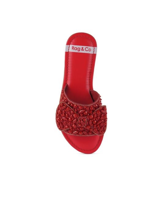 Rag & Co Red Pipa Big Bow Beaded Flats