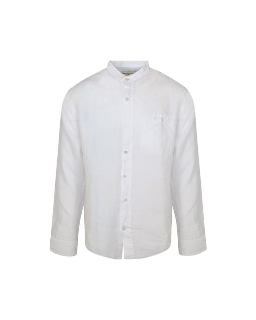Haris Cotton White Slim Fit Mandrin Neck Linen Shirt for men