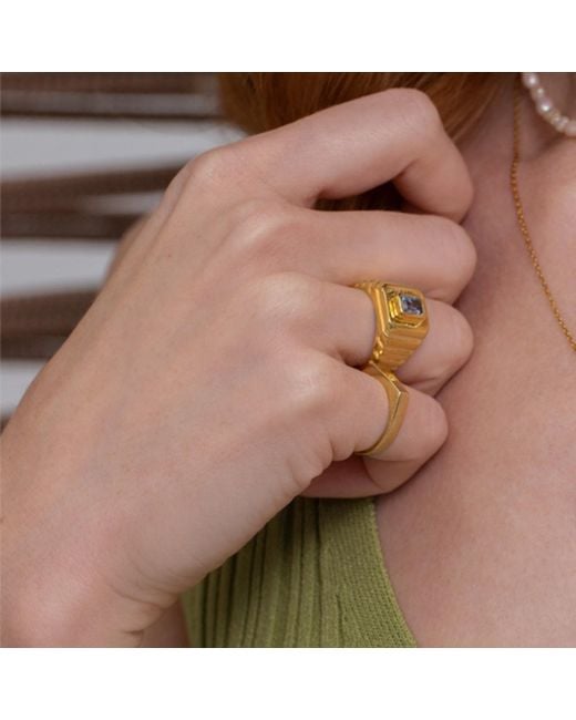 LINYA JEWELLERY Metallic Octagon Stone Signet Ring