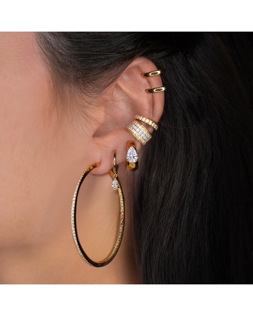 SALLY SKOUFIS Metallic Light Hoop Earrings With Made Cz Diamond Stimulant