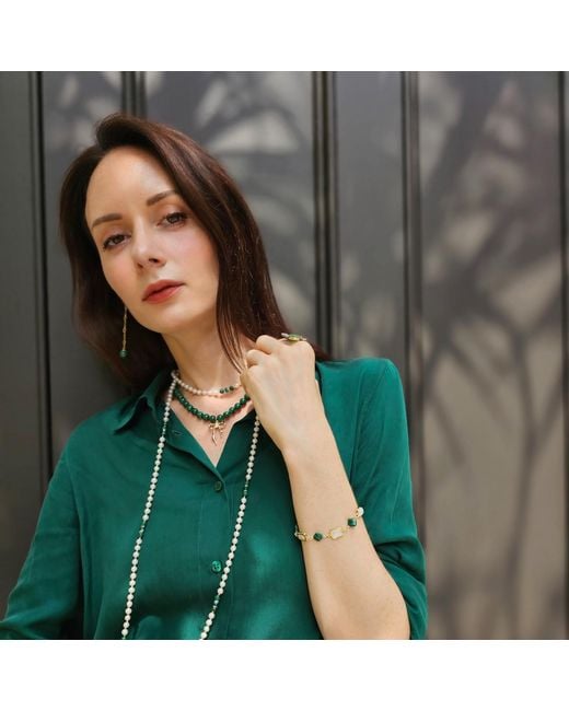 Farra White Malachite Dangle Shoulder Earrings