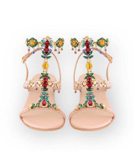 DAMAPREZIOSA Metallic Matilde High Hill Jeweled Sandals