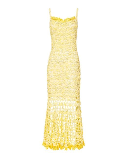 Andreeva Yellow Butter Chrysanthemum Midi Handmade Crochet Dress