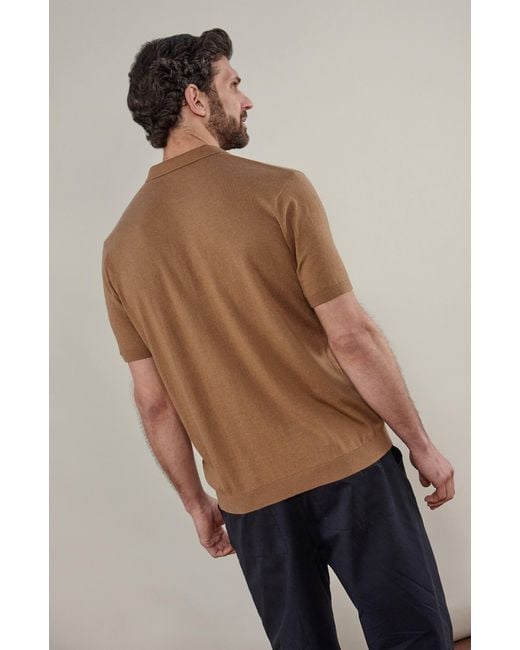 Paul James Knitwear Brown Ultra Fine Cotton Earll Short Sleeve Polo Shirt for men