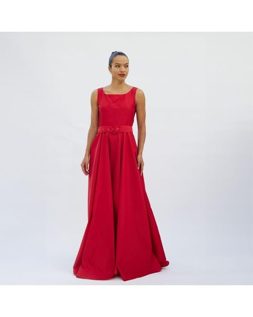 Winifred Mills Red Thais Sleeveless Taffeta Maxi Dress