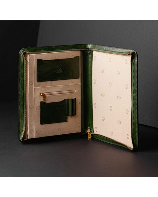 Time Resistance Green Leather Documents Folder Organizer