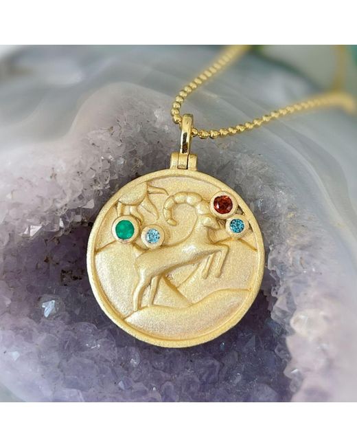 Azura Jewelry New York Metallic Aries Zodiac Mantra Necklace Vermeil