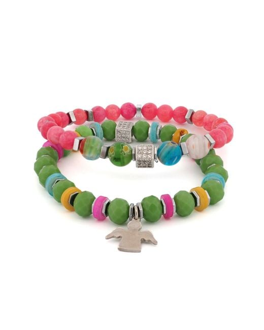 Ebru Jewelry Green Spring Vibes Angel Charm Colorful Protection Bracelet Set
