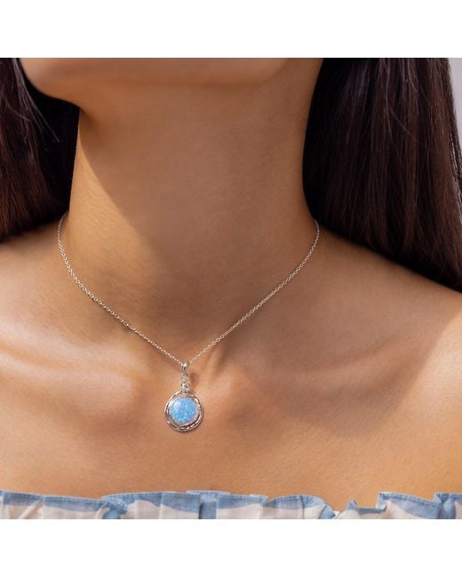Isla Silver Blue Handmade Sterling Fire Opal Pendant With Dainty Flower Detail