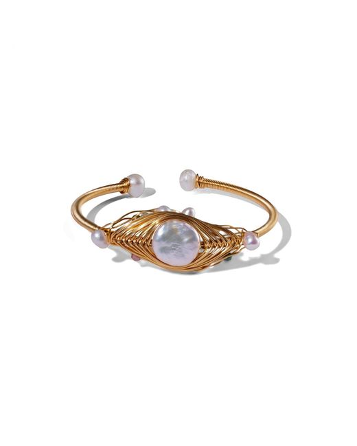 Ebru Jewelry Metallic Cleopatra's Eye Baroque Pearl Cuff Bracelet