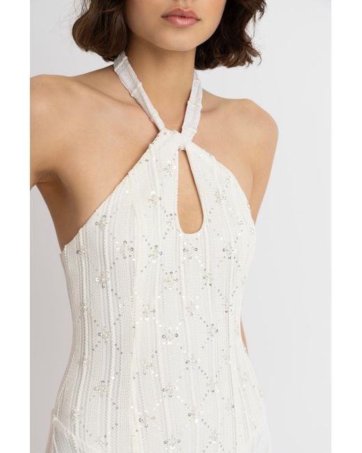 Amy Lynn White Gaia Cream Crochet Halterneck Maxi Dress