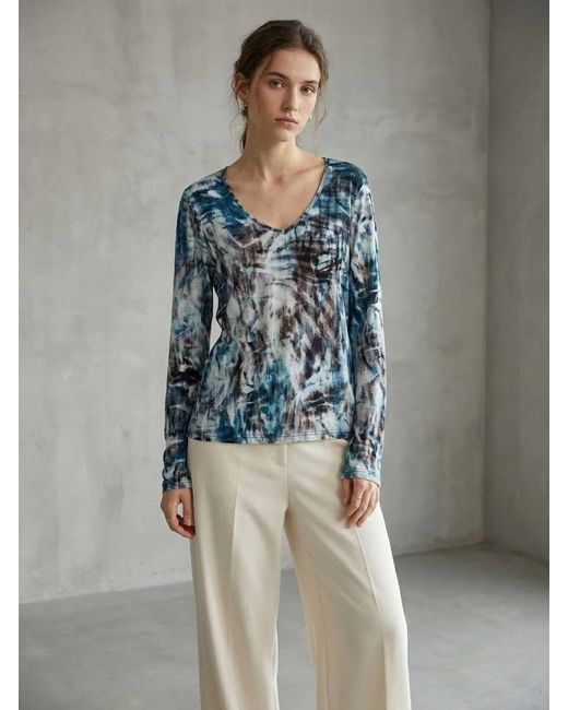 Conquista Green Abstract Tie-Dye Long-Sleeve Top – Artistic, Modern, Effortlessly Versatile