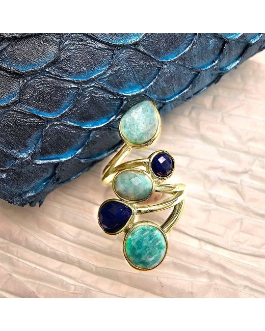 Farra Blue Amazonite And Lapis Cocktail Adjustable Ring