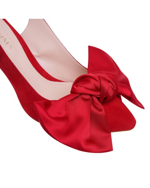 Ginissima Red Vesa Satin Shoes With Oversized Satin Bow