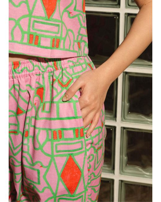 Wild Clouds Multicolor Organic Cotton & Linen Balloon Trousers