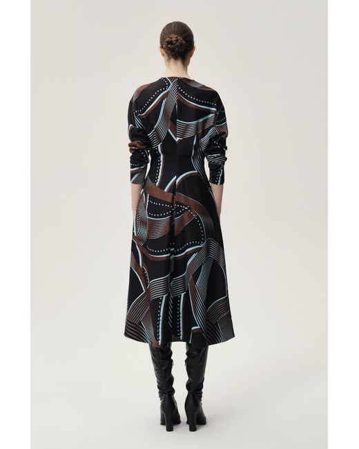 FRONT ROW SHOP Black Printed Draped-Waist Dress Multi