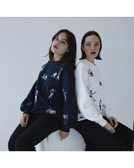London Atelier Byproduct Blue Premium Heavyweight Jumper With People Embroidery