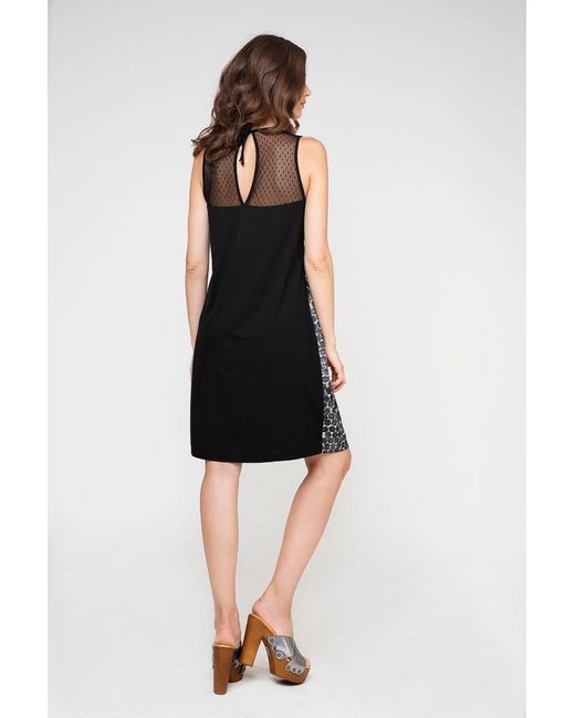 Conquista Black Sleeveless A-Line Print Dress