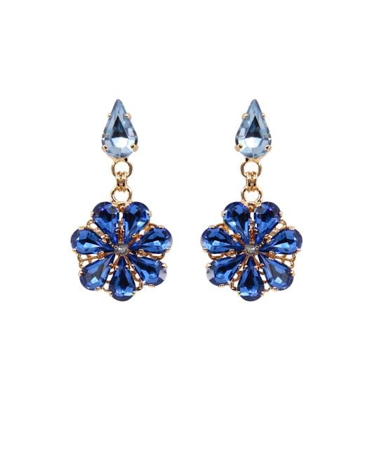 DAMAPREZIOSA Blue Daisy Pendant Earrings With Sapphire And Aquamarine Crystal Drops