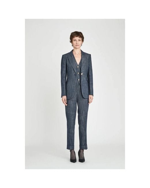 The Extreme Collection Blue Denim Fitted Blazer With Buttons Milán