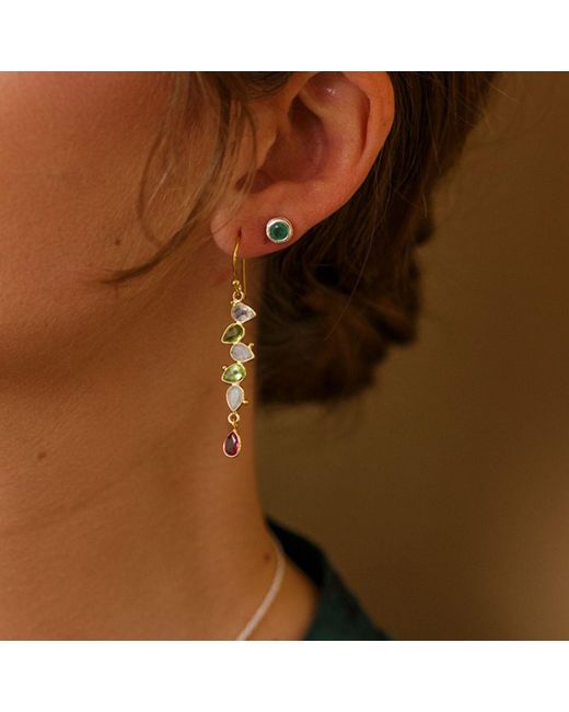 Isla Silver Metallic Peridot, Moonstone & Tourmaline Vermeil Drop Earrings