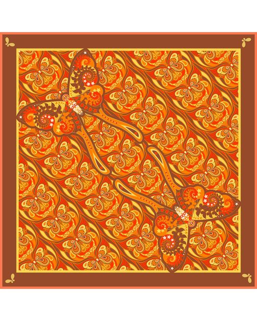 Henelle Orange Butterfly Effect Sunset Large Silk Scarf