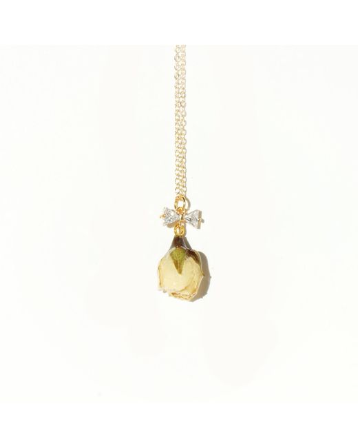 I'MMANY LONDON Metallic Real Flower Rosa Brillante Rosebud Pendant Chain Necklace With Crystal Bow