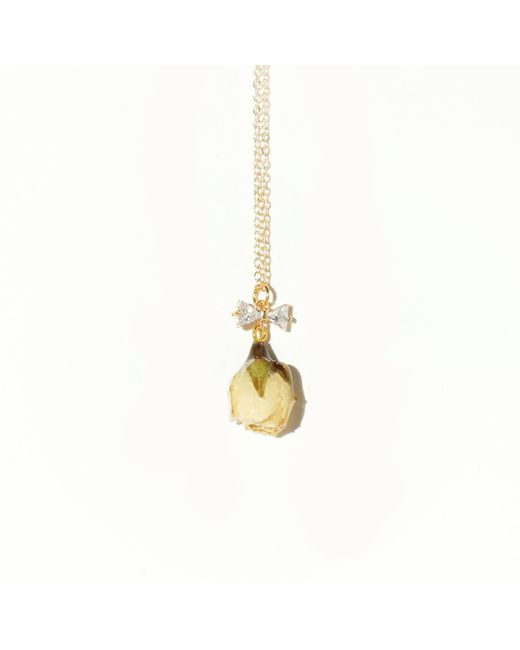 I'MMANY LONDON Metallic Real Flower Rosa Brillante Rosebud Pendant Chain Necklace With Crystal Bow